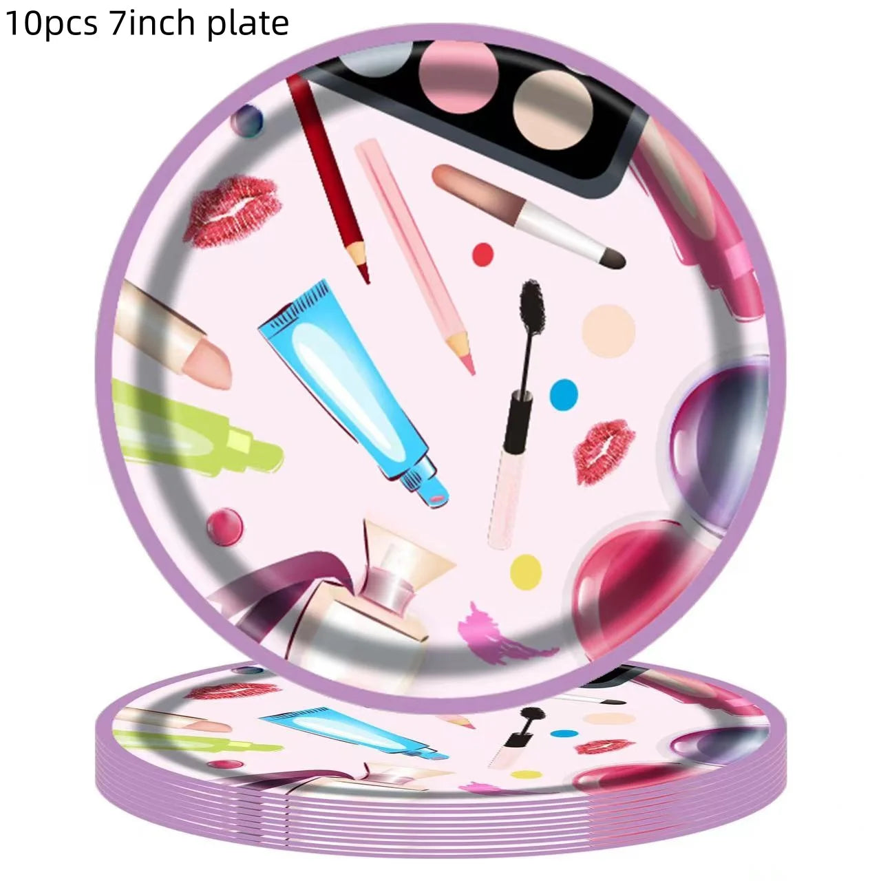 Make Up Theme Birthday Disposable Tableware Paper Plate Cups For Spa Makeup Girl Party Lipstick Red Lips Balloon Valentines Gift