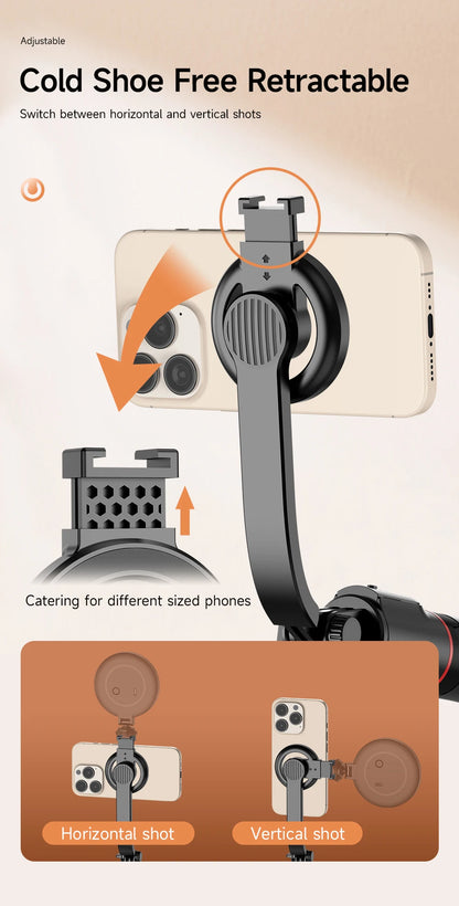 Magnetic Selfie Stick Tripod with Bluetooth Remote Magsafe Cellphone Stand for iPhone 14 13 12 Pro Max Vertical Shooting