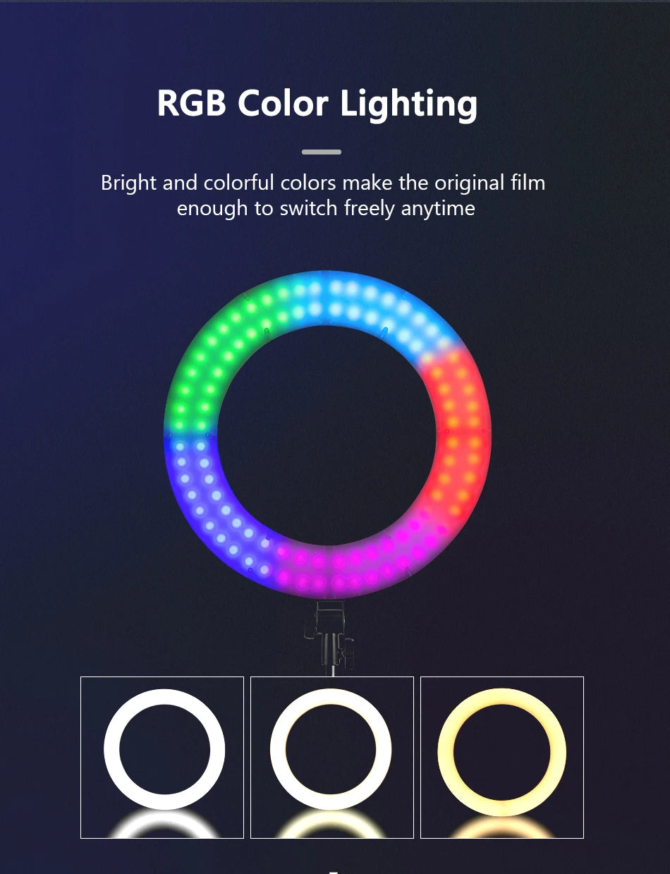 10in 26cm RGB Selfie Ring Light with Telescopic Tripod Stand Phone Holder, Photography RingLight Colorful Led Makeup Fill Lamp