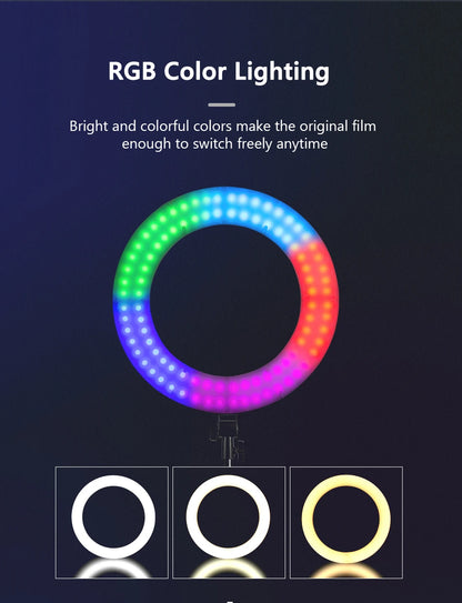 10in 26cm RGB Selfie Ring Light with Telescopic Tripod Stand Phone Holder, Photography RingLight Colorful Led Makeup Fill Lamp