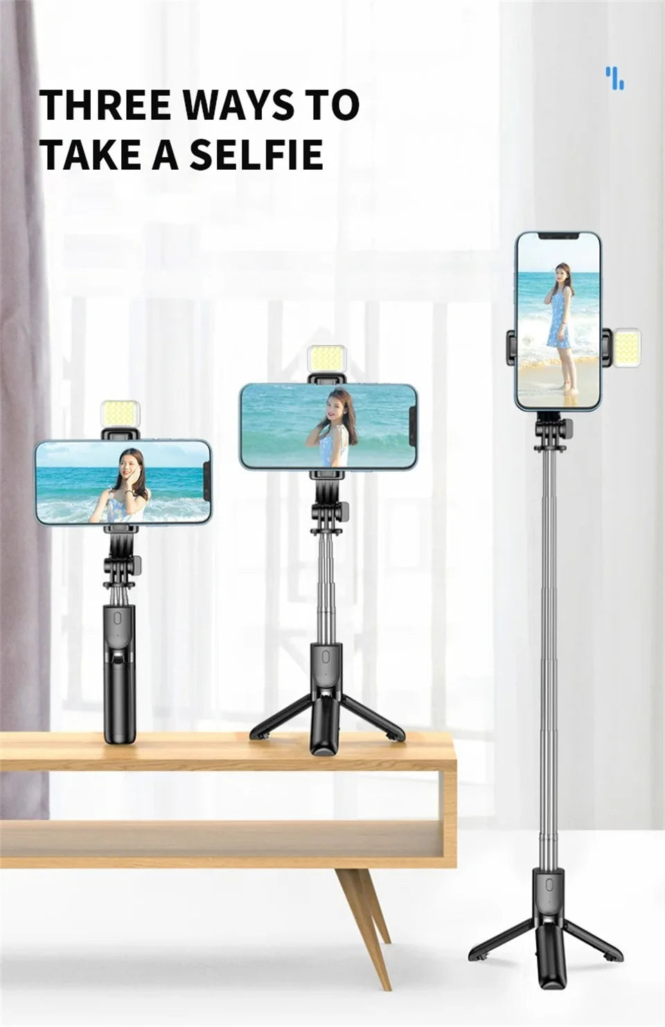 Portable Mini Selfie Stick Led Fill Light Foldable Tripod Phone Stand Holder Support Wireless Bluetooth Remote Control Shutter