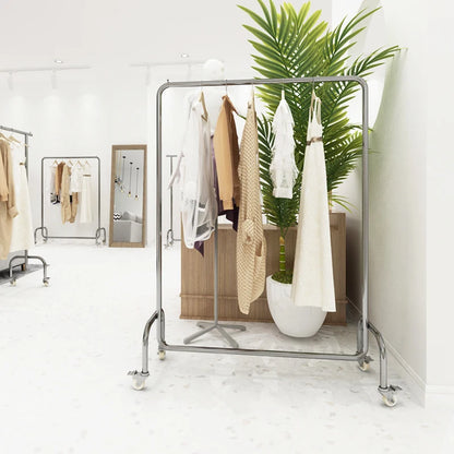 Floor-To-Ceiling Adjustable Stand Mobile Clothes Rail With Wheel Clothing Shop Stainless Steel Display Rack