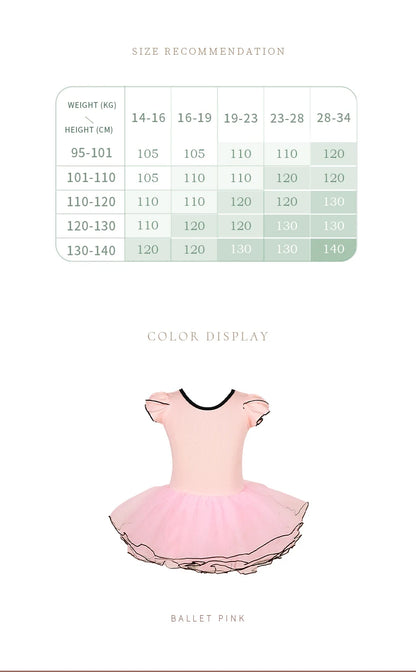 Girls Pink Ballet Leotard with Tutu Short Sleeve Dance Bodysuit for Toddler Girls Cotton Ballerina Wear