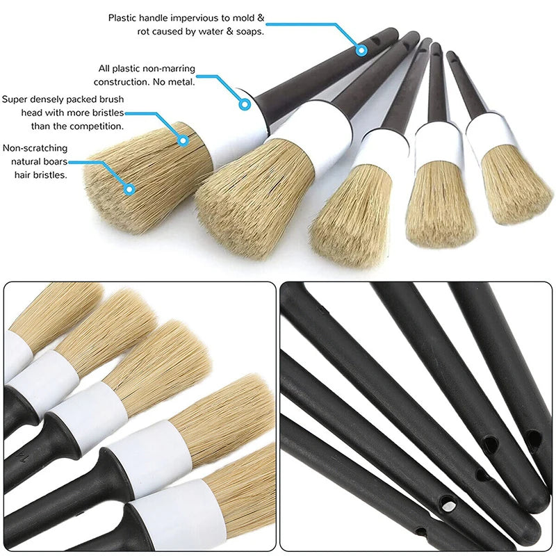 5PCS CAR DETAIG BRUSH DETAIL FOR CLEANING WHEELS ENGINE EMBLEMS AIR VENTS SET
