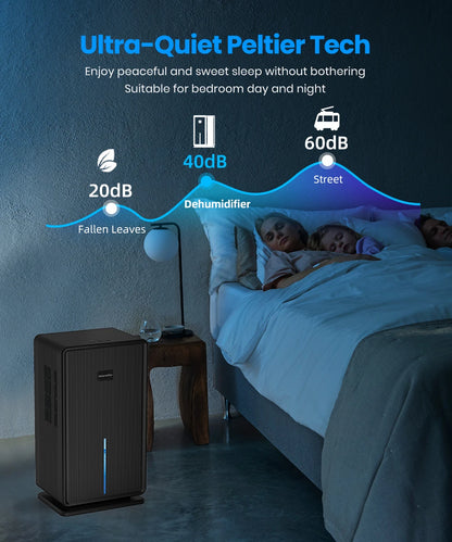 Home Dehumidifier, 750 sq. ft. bathroom dehumidifier, 100 oz dehumidifier, 7 colors night light, auto shut off, sleep mode