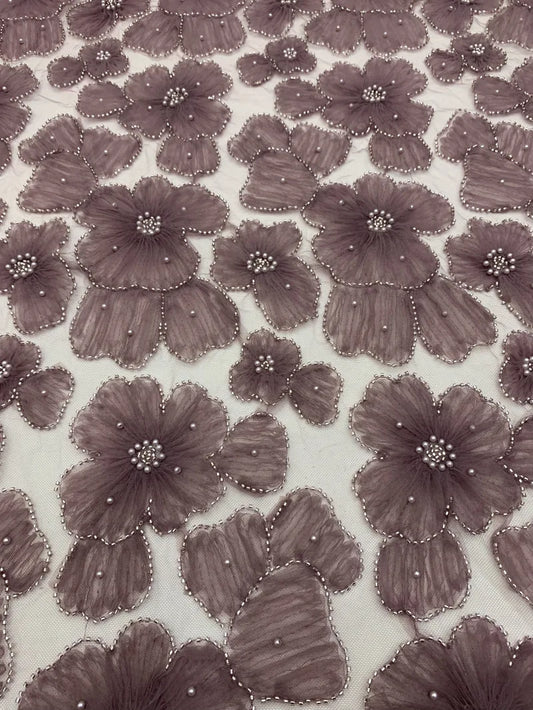 Dark Purple Panhua Bead Cord Embroidery + Sequin Embroidery Fairy Style Evening Dress Women’s Skirt Fashion Bead sewing 2 yard