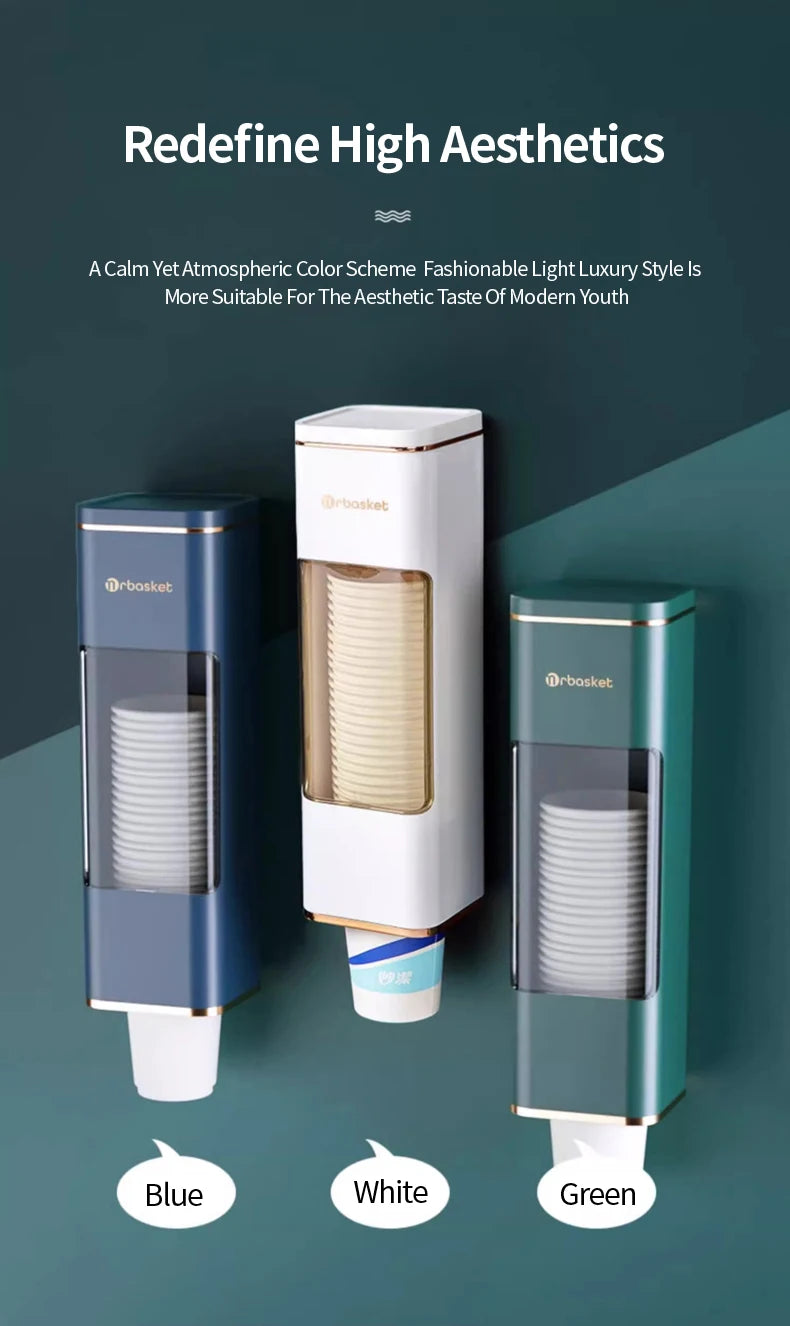 Disposable Cup Holder Cup Extractor Wall Mounted Non Perforated Dust-Proof Moisture-Proof Storage Rack