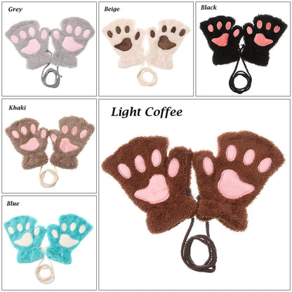 1Pair Winter Fluffy Cat Paw Children Gloves Cute Fingerless Warm Plush Mittens Fashion Warm Lovely Gloves for Girls 9 Colors