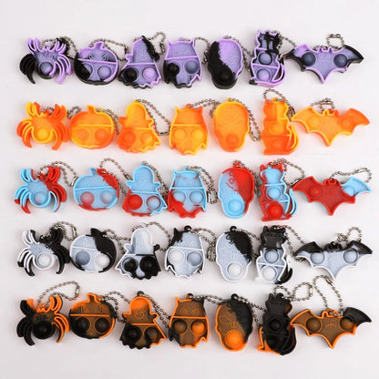 Halloween Fidget Toys Keychain - Mini Pop Pumpkin Spider Party Favors for Kids & Adults (10/20/30 Pack)