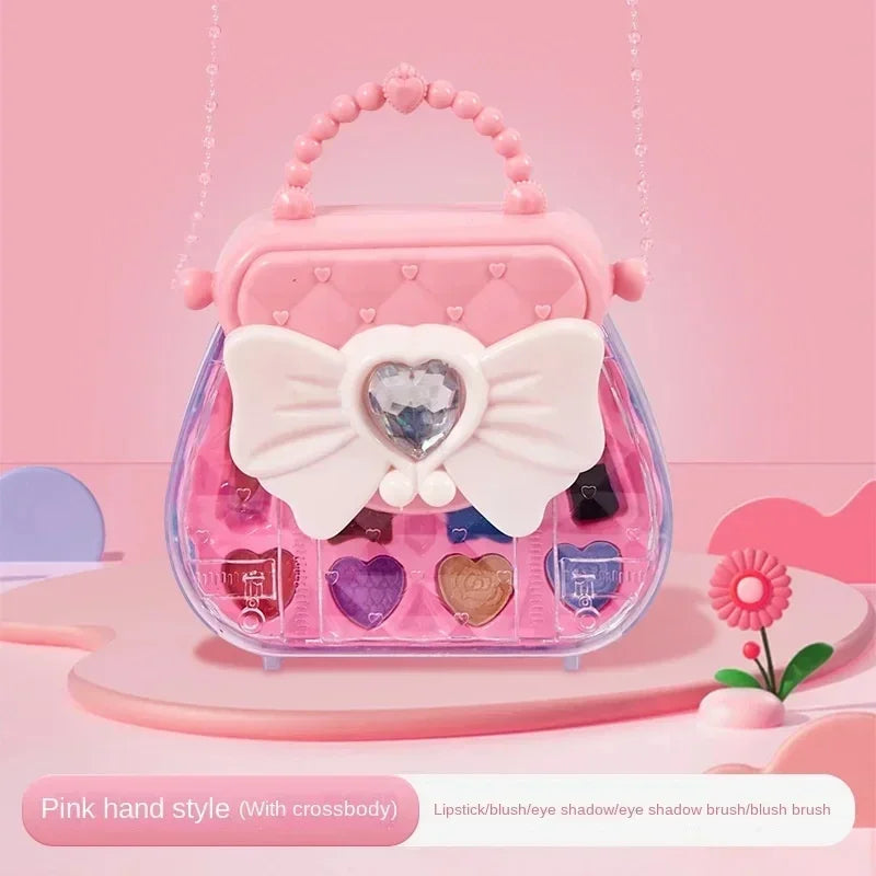 Girls Make Up Box Play House Toy Eye Shadow Little Girl Princess Makeup Cosmetics Handbag Funny Safe Water Soluble Birthday Gift
