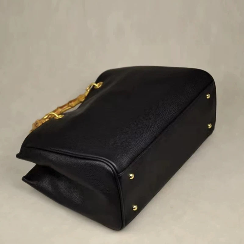 England Style Tote Bags For Women Luxury Designer Handbags Purses 2024 New In PU Lychee Texture Bamboo Handle Underarm Shoulder