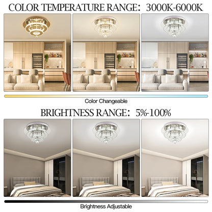 KOMORE Modern Small Crystal LED Ceiling Light, Square / Round for Office, Living Room, Bedroom, Kitchen, Hallway