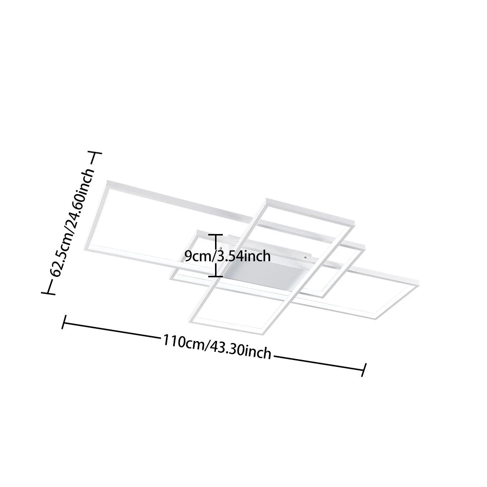 KOMORE Neutral Style Rectangular LED Semi Flush Ceiling Light,  White / Stepless Dimming for Office, Living Room, Bedroom