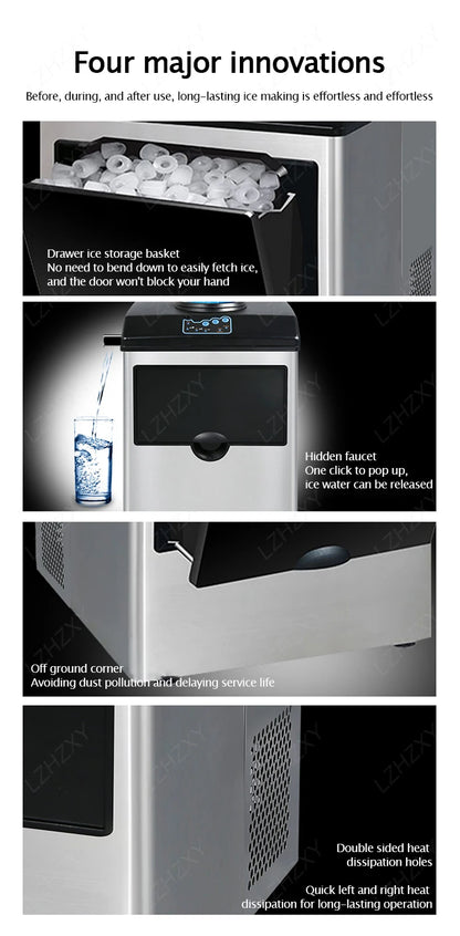 Commercial Ice Machine 25KG Desktop Multifunctional Bucket of Water Automatic Ice Machine Bullet-shaped Round Ice Home Appliance