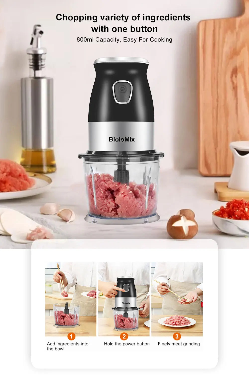 BPA FREE 500W Portable Personal Blender Mixer Food Processor With Chopper Bowl 600ml Juicer Bottle Meat Grinder Baby Food Maker