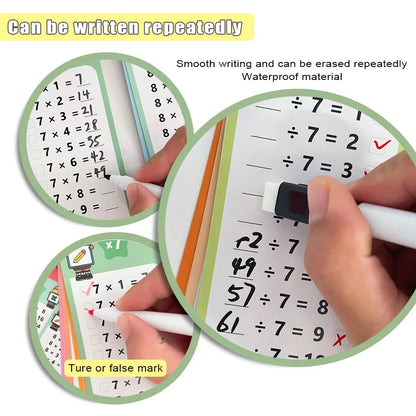 Wipeable Math Training Cards, Addition, Subtraction, Multiplication, Division, Kids Math Practice, Montessori Teaching Aid