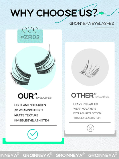 GROINNEYA Cluster Eyelashes Cat Eye Lashes Natural long Lashes Individual Lashes Mixed Tray Eyelash Extension Diy Lashes