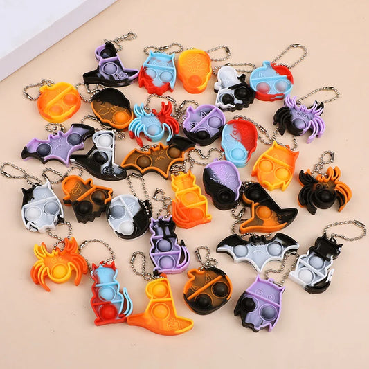 Halloween Fidget Toys Keychain - Mini Pop Pumpkin Spider Party Favors for Kids & Adults (10/20/30 Pack)