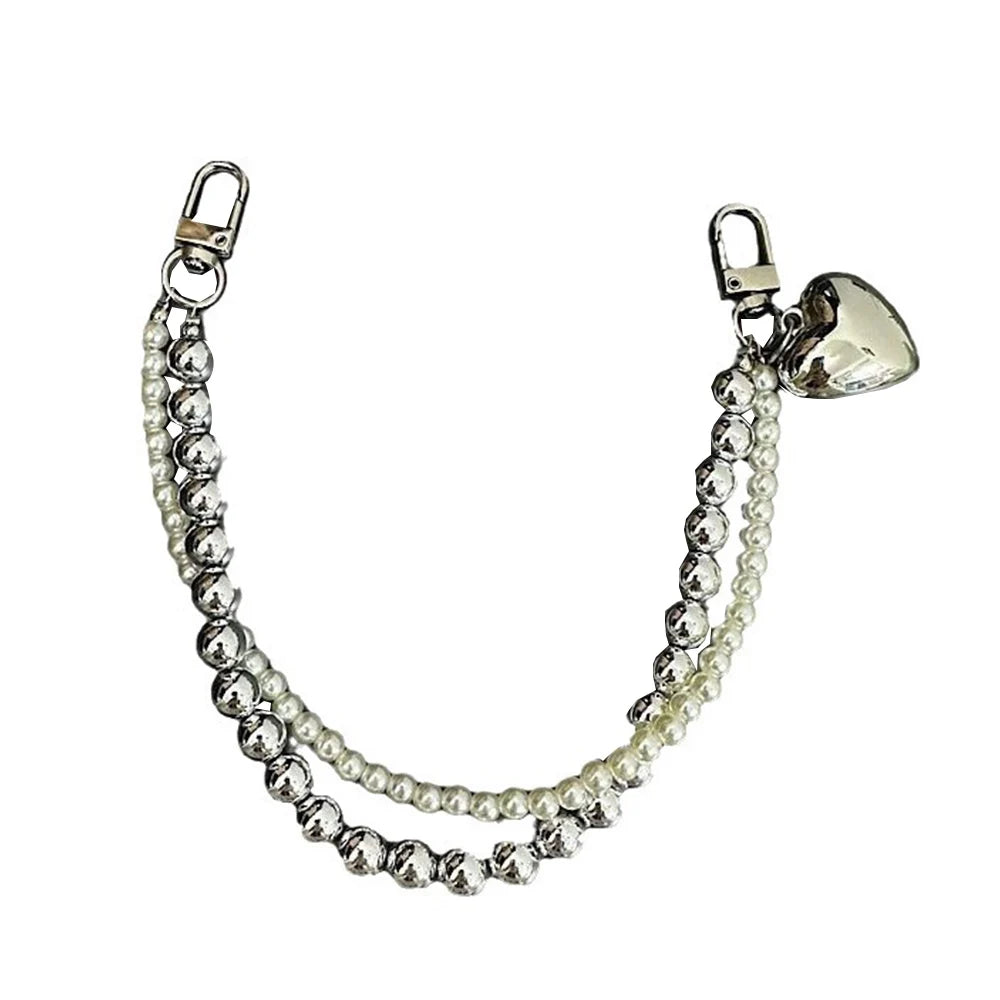 Mobile Phone Strap Bag Pendant Keychain Bag Handle Decor Belt Double Chain INS Love Pendant Anti Drop Short Bag Pendant Gifts