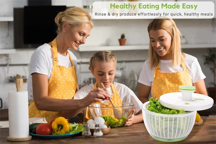 LMETJMA QuickPush Salatschleuder Groß 6,3 QT Gemüsewaschmaschine, Trockner, Sieb und Abtropfvorrichtung mit Abtropfschale und Sieb JT400