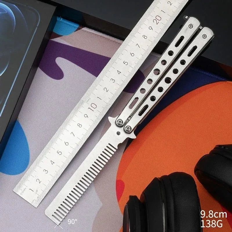 Folding Butterfly Comb for Men Portable Butterfly Training Comb Knife Foldable Trainer Pocket Flail Metal Knife Uncut Blade