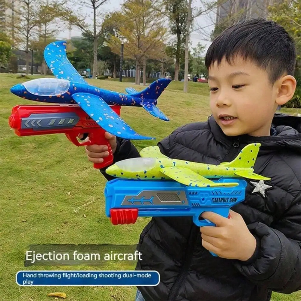 Kids Foam Catapult Plane Launcher - Outdoor Flying Glider Toy Set