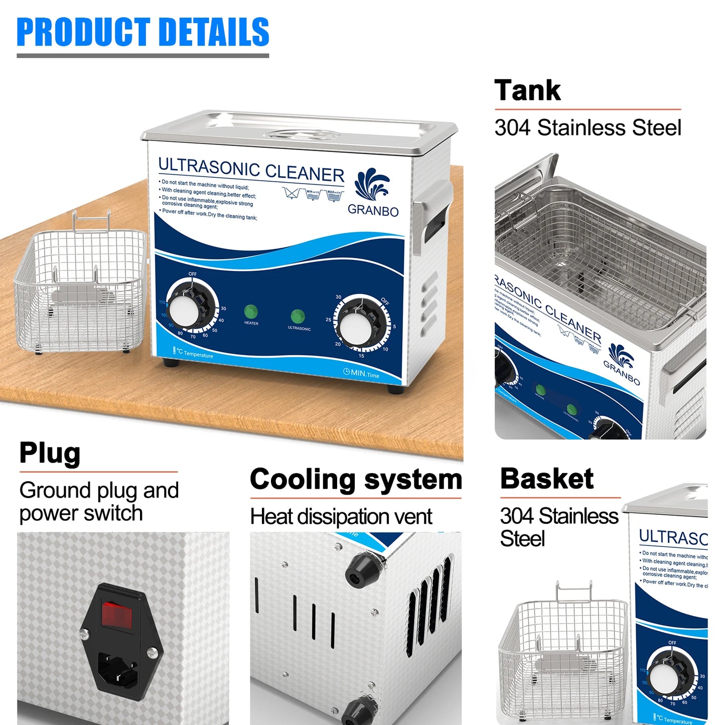 Granbo Ultrasonic Cleaner 3.2L Ultrasound Cleaning Bath 180W Laboratory Ultrasonic Tank Bicycle Chains Cleaning Machine