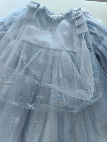 Girl's Elsa Frozen Princess Dress Long Sleeve Gown Elegant Costume for Baby Girl Birthday Party One-piece Dresses 3-9 Years Old