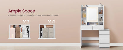 VASAGLE Dressing Table with LED Lights, Adjustable Brightness, 40 x 97.5 x 145 cm, Modern Makeup Desk, Vanity Table with Mirror