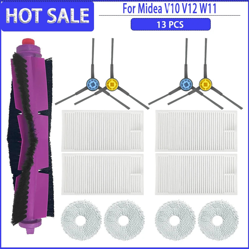 Main Side Brush HEPA Filter Mops Colth Dust Bag For Midea V10 V12 W11Robotic Vacuum Cleaner Accessories