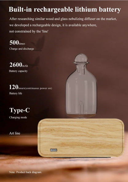 Nebulizing Essential Oil Diffuser Waterless Operated Aromatherapy Diffuser for Home Wood and Glass Aroma Diffuser Scent Machine