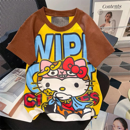 Y2K Sanrio Hello Kitty New Anime Fashion Short Tops Summer Cute Tees Cartoon Printed High Street Gothic Short Hottie T-shirts