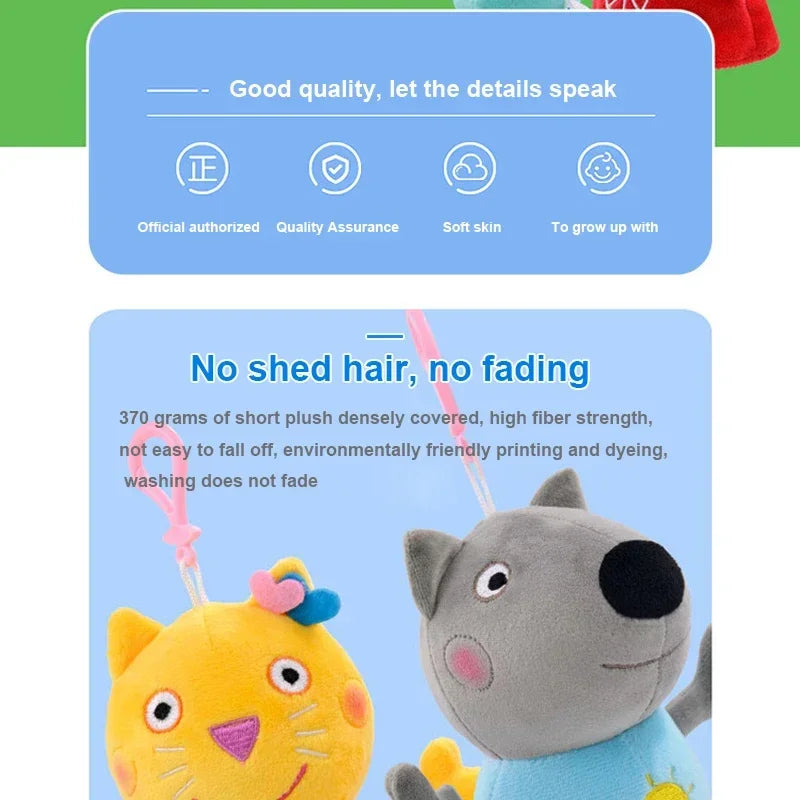 19CM Genuine Peppa Pig George Emily Candy Dennie Pedro Stuffed Plush Toys Keyring Animal Doll Pendant Children's Birthday Gifts
