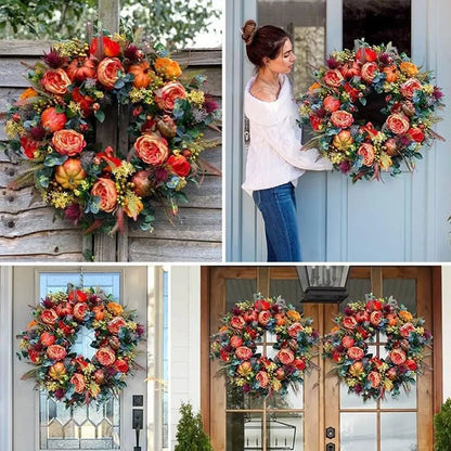 Decoration Wreath Fall Peony Pumpkin Sunflowe for Front Door Festival Celebration Peony home Farmhouse