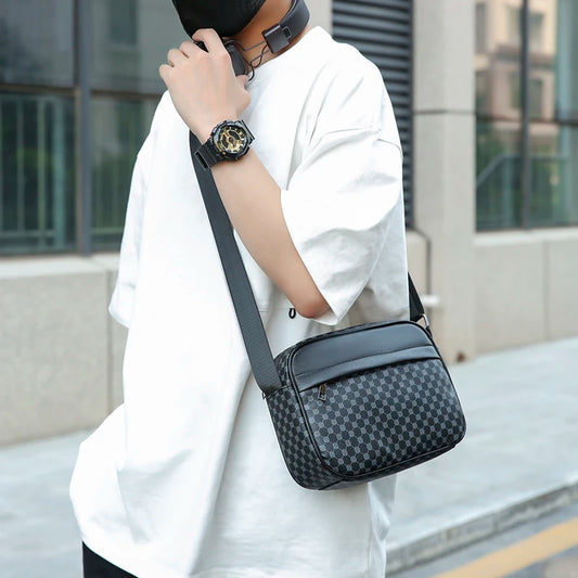 Casual Lightweight Business Shoulder Bags for Men PU Leather Messenger Bag Comfortable Wide Strap Crossbody Bags Designer Male