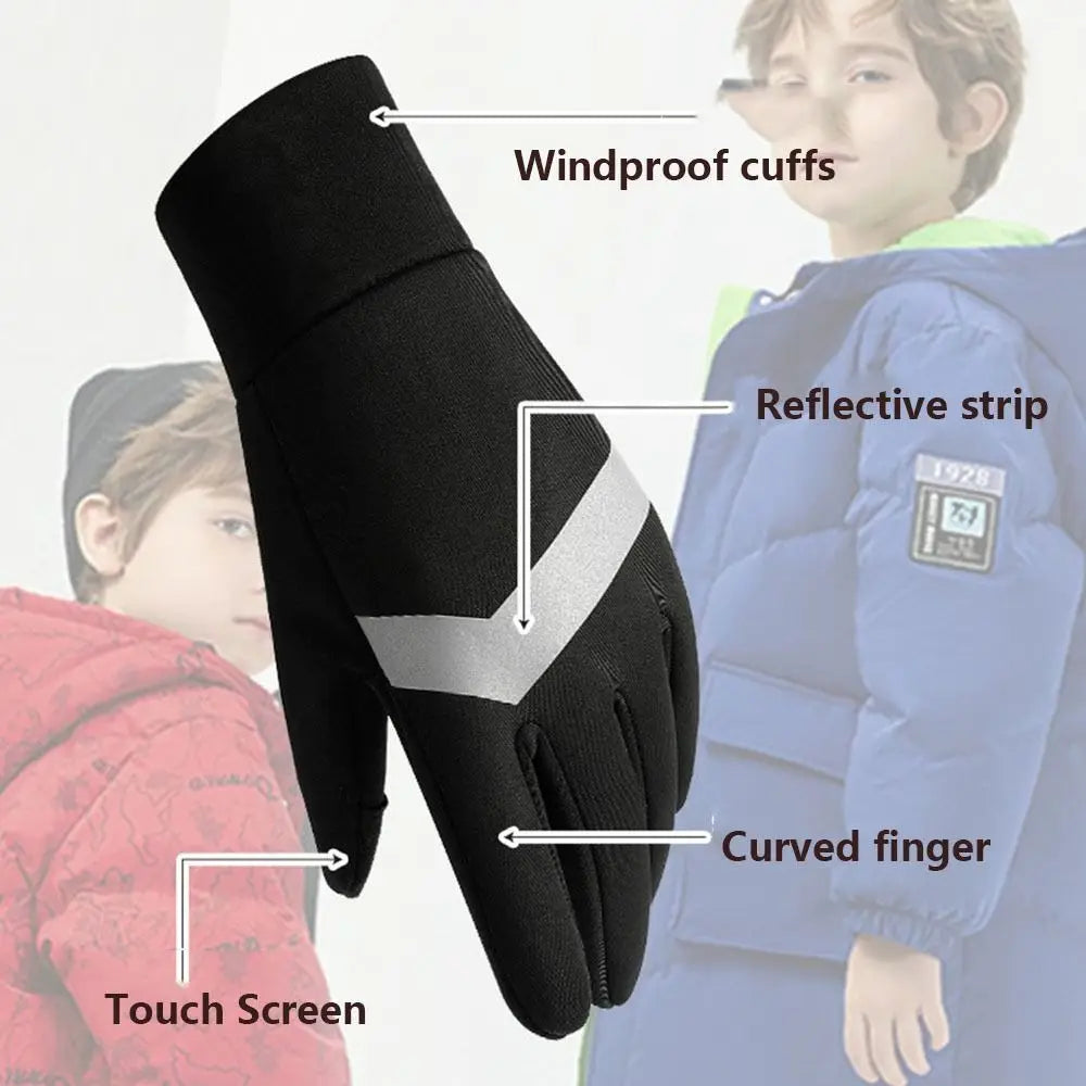Kids Waterproof Cycling Gloves - Thermal Winter Sports Gloves with Touch Screen & Anti-Slip Grip