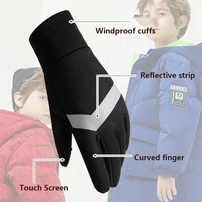 Kids Waterproof Cycling Gloves - Thermal Winter Sports Gloves with Touch Screen & Anti-Slip Grip