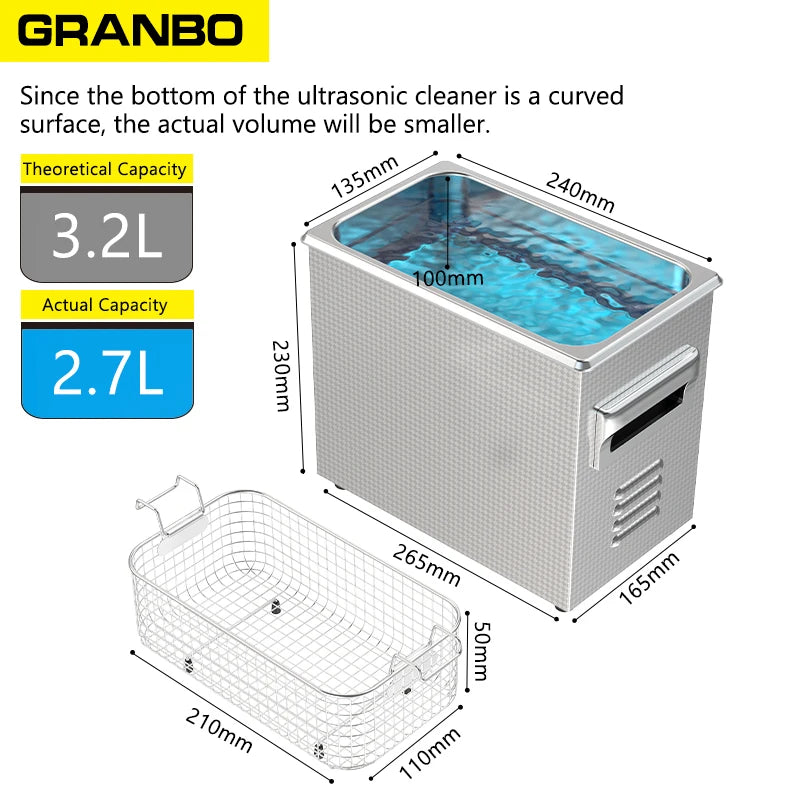 Granbo Ultrasonic Cleaner 3.2L Ultrasound Cleaning Bath 180W Laboratory Ultrasonic Tank Bicycle Chains Cleaning Machine