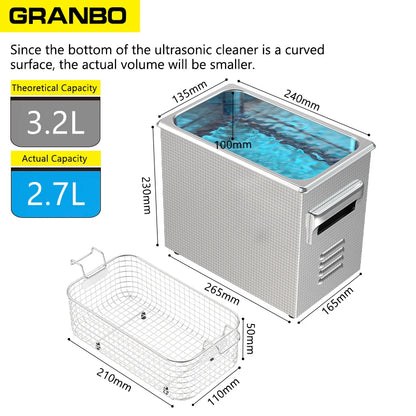 Granbo Ultrasonic Cleaner 3.2L Ultrasound Cleaning Bath 180W Laboratory Ultrasonic Tank Bicycle Chains Cleaning Machine