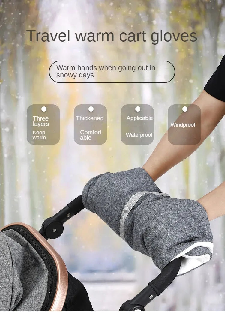 Baby Stroller Gloves Waterproof Warm Winter Antifreeze Mittens With Tissue Phone Bag Transparent Can Be Touch Screen