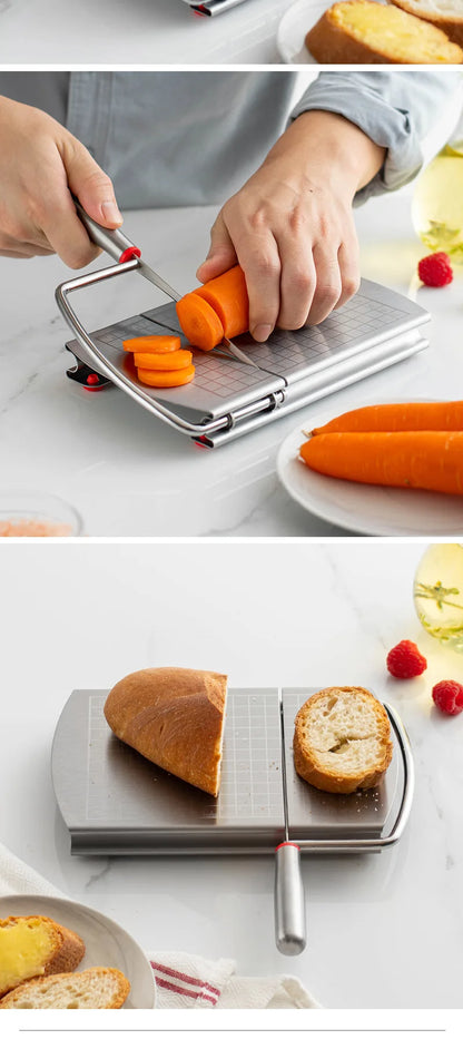 Multifunctional Slicer Butter Cheese Ham Sausage Slicer Kitchen Gadgets Stainless Steel Cutting Board With Silicone Suction Base
