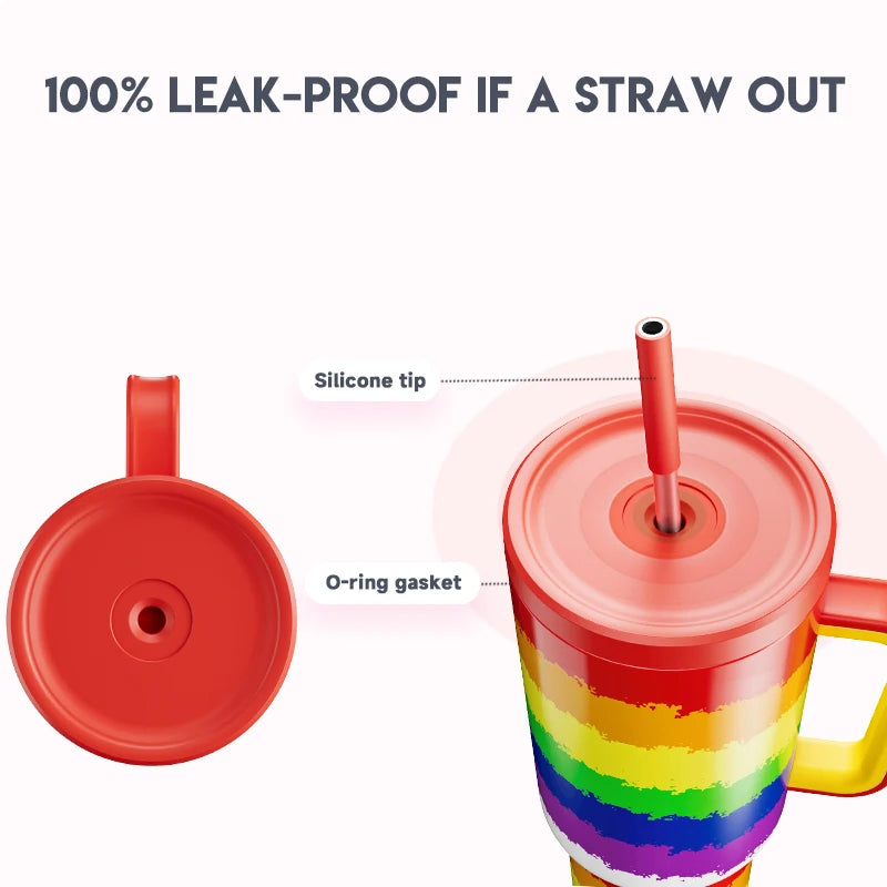 Meoky Cup 40oz Large Tumbler Straw Cup with Lid leak-proof Sainless Steel Vacuum Insulated Car Mug Water Bottle Pride Month