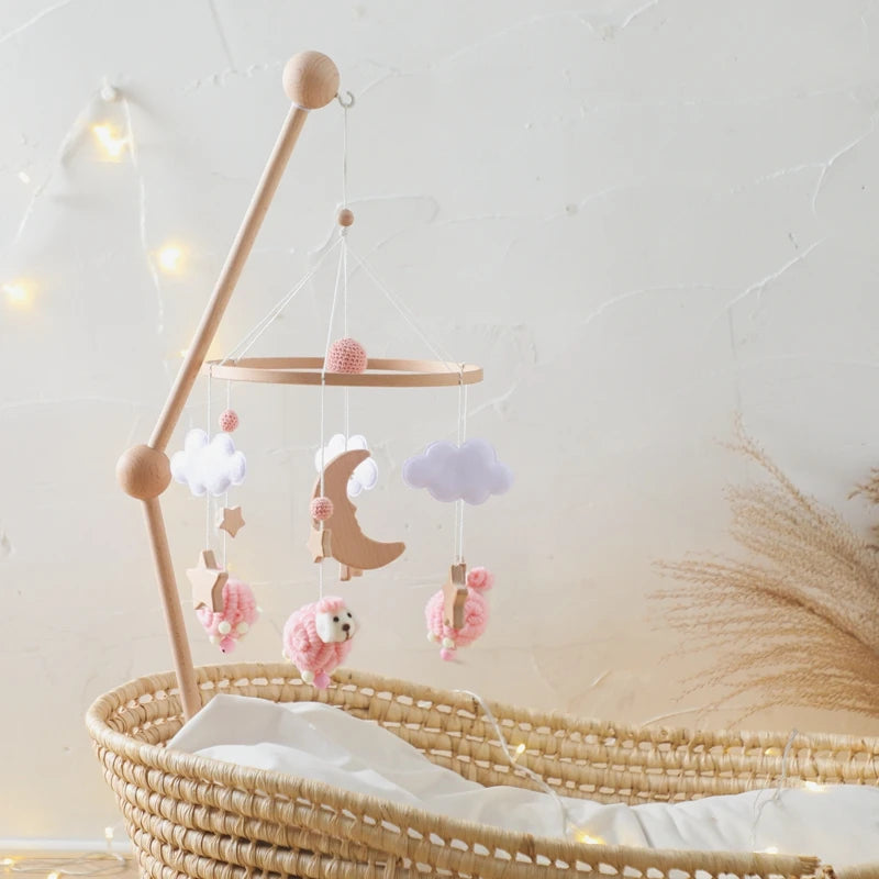 Baby Crib Bed Bell Rattle Toy 0-12 Months Wooden Mobile Cartoon Bee Bed Bell Hanging Toy Holder Bracket Infant Crib Bracket Gift