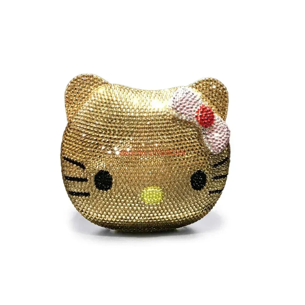 Hello Kitty Anime Cartoon Shape Rhinestone Cartoon Full Of Diamonds Dinner Bag Handmade Diamond-set Lady's Clutch Christmas Gift