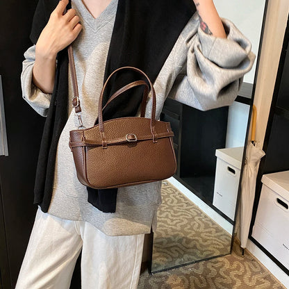 Brand Women's Bag Luxury Designer Handbag PU Buckle Design Top Handle Bag Large Capacity Stylish Satchel Solid Shoulder Bag 2025