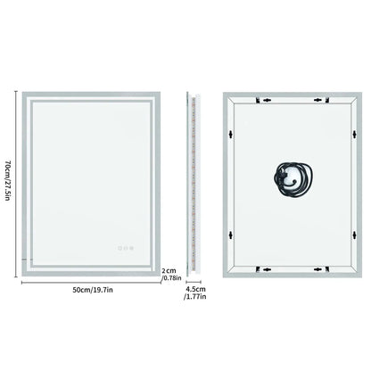 LED Light Bathroom Mirror Illuminated Wall Mounted Vanity Makeup Anti-Fog Rectangle 3 Colors Touch Light