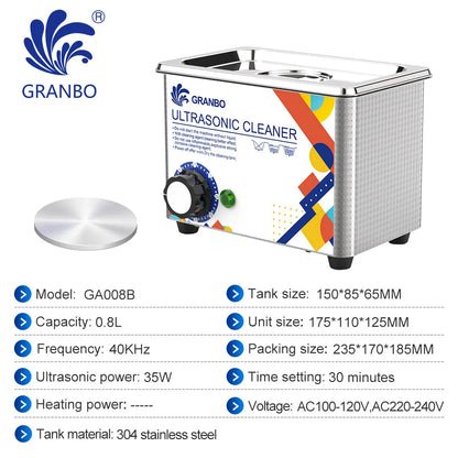 Granbosonic Ultrasonic Cleaner 800ML 1L 40KHz 35W 60W Easy Operation Jewelry Glasses Makeup Washer Bath New Design