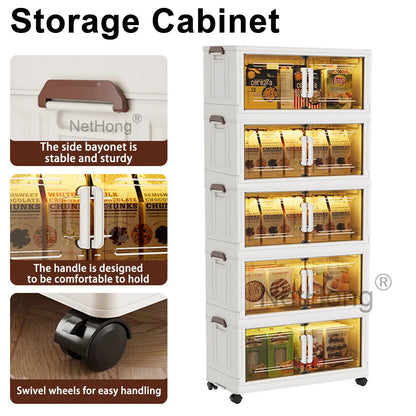 3/4/5 Tier Stackable Foldable Storage Organizer Folding Closet Bins With Lid&Wheels