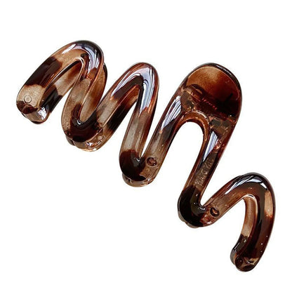 1Pc Women's Y2K Wavy High Glossy Amber Brown 4.13in Large Lightweight Plastic Hair Clip, Elegant and Minimalistic Hair Accessory