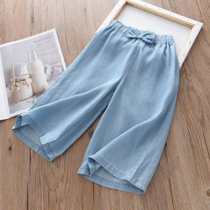 2025 New Fashion Children Wide Leg Pants Summer Casual Thin Chiffon Cropped Trousers For Teenager Girls Clothes 2 4 6 8 10 Years